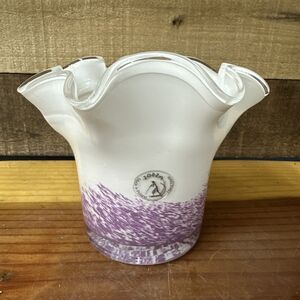 Zorza Art Glass Handkerchief Purple White Vase Candle Holder
